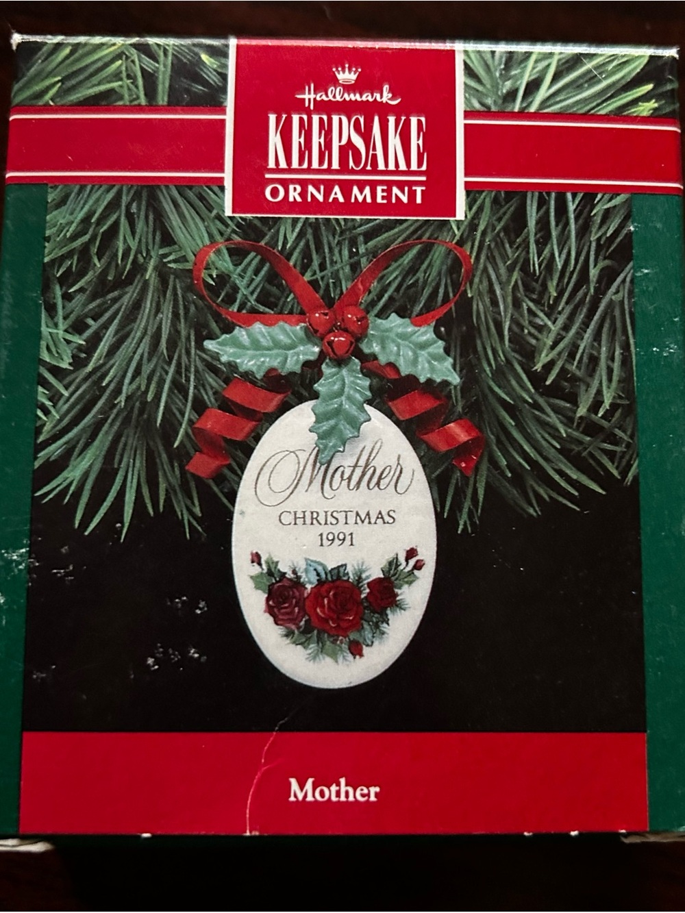 Hallmark Keepsake Ornament 1991 - Red, Green & White Holiday 'Mother' Oval